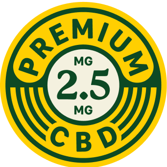 A badge that reads 2.5 MG Premium CBD