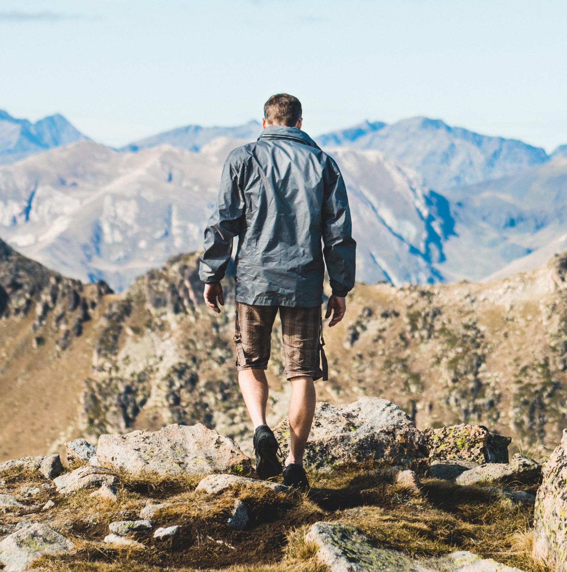 man hiking in the mountains